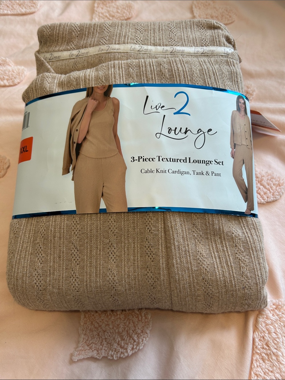 Live 2 Lounge 3-Piece Textured Cable Knit Lounge Set - Beige